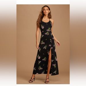 Black Floral Satin Maxi Dress